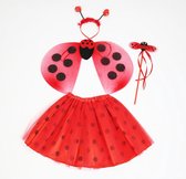 Kinderen kostuumset lieveheersbeestje rode - Halloween - 4-in-1 set - tiara - staaf - vleugels - tutu - Perfect voor Carnaval - Themafeest -  Halloween feest - meisjes - cadeau