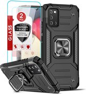 Samsung A03s Hoesje Heavy Duty Armor Hoesje Zwart - Galaxy A03S Case Kickstand Ring cover met Magnetisch Auto Mount- Samsung A03S screenprotector 2 pack