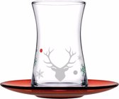 Pasabahce Dear Deer - Verres à thé turcs avec sous- Sous-verres rouges - Set de 6 - 160 ML