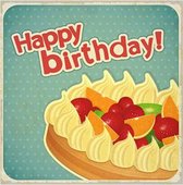 Retro Wenskaart Happy Birthday Cake