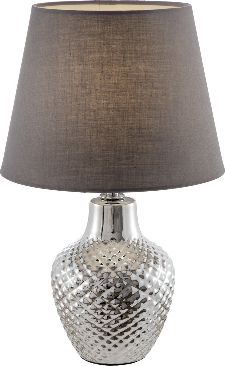 Tafellamp woonkamer bedlamp tafellamp keramiek, slaapkamer chroom textiel grijs, 1x E14 fitting, DxH 20x32cm