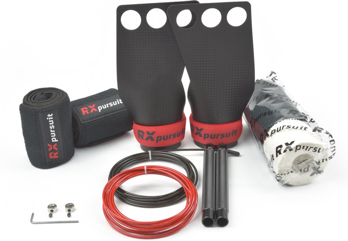 Rxpursuit - CrossFit Pakket - Carbon Fiber Grips - Maat M - Speed Rope Zwart