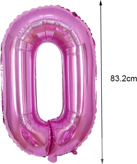 cijfer ballon - 0 Jaar - folie ballon- 80 cm- Roze-