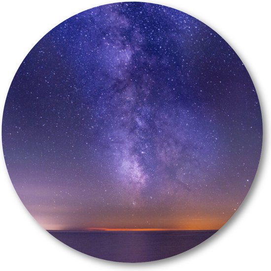 Adembenemende foto van de zee onder een donker paarse sterrenhemel - Muurcirkel Forex 30cm - Wandcirkel voor binnen - Besteposter - Sterren