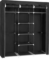 NaSK - Kledingkast, vouwkast, stoffen kast, opvouwbare kledingkast met 2 kledingstangen, 175 x 150 x 45 cm, zwart