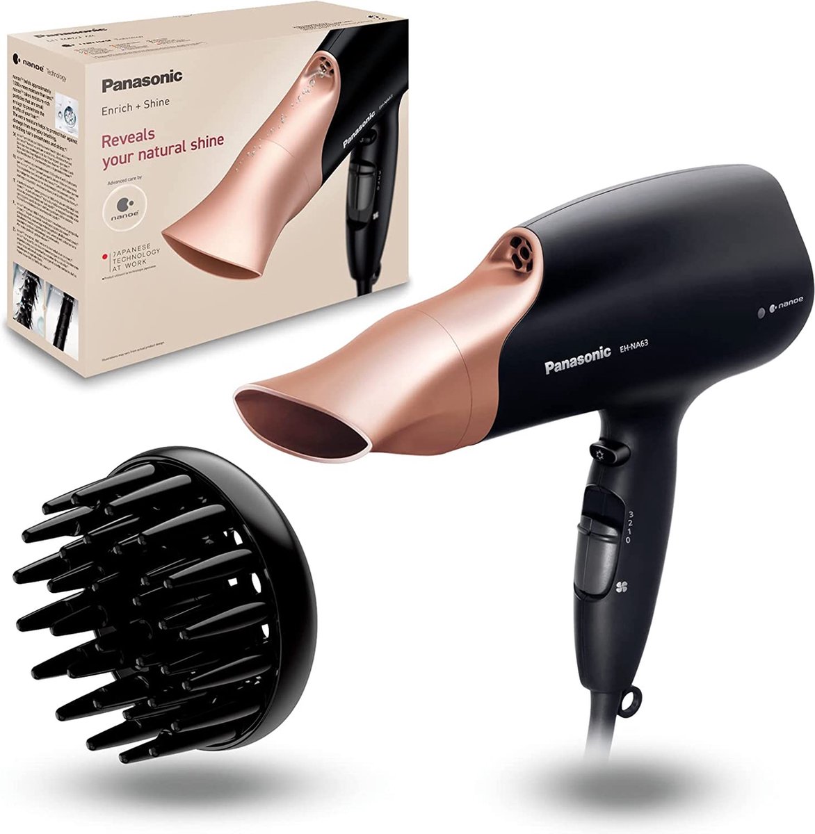 Panasonic EH-NA63CN825 haardroger EH-NA63 met nanoe-technologie, 4 temperatuur- en 3 snelheden, zwart-roségoud