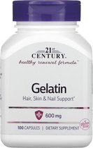 Gelatin / 600 (!) mg / Hair- skin- nail support / Haar-huid- nagel support/ Glutenvrij /100 stuks / 21st Century Vitamins