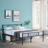 Bedframe 140 x 190 - Zwart -  Met Lattenbodem - Industrieel - Max belastbaar gewicht 180 KG - Twee Persoonsbed - Slapen - Slaapkamer