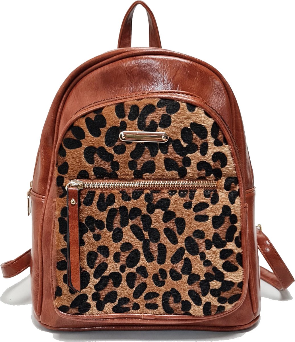 Sorprese Mini Rugzak Dames – Luipaard print bruin – Rugzak meisje – Mini backpack - Cadeau