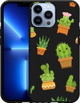 Geschikt voor Apple iPhone 13 Pro Max Hoesje Zwart Happy Cactus - Designed by Cazy