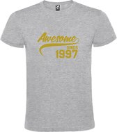 Grijs  T shirt met  "Awesome sinds 1997" print Goud size XS