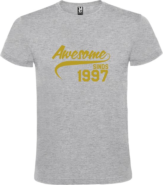 Grijs  T shirt met  "Awesome sinds 1997" print Goud size XS