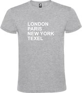 Grijs t-shirt met " London, Paris , New York, Texel " print Wit size XXL