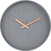 LW Collection horloge de cuisine Grijs 30cm - petite horloge murale avec chiffres en or rose - Horloge de cuisine grise - horloge murale