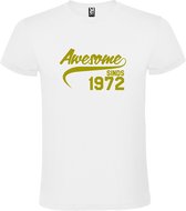 Wit  T shirt met  "Awesome sinds 1972" print Goud size XXXL