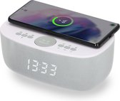 AIC 28BT Wekkerradio Digitaal met QI draadloze telefoonoplader - Ingebouwde Bluetooth speaker - USB - Wit