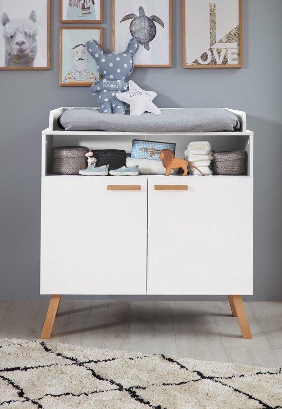 Masa de infasat cu saltea Infantastic, 3 sertare mari, MDF, 85 x 71 x 96 cm, alb
