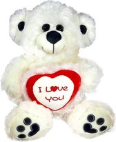 Teddybeer Fuzzy Barchi Wit met Hart “I Love You” (Rood/Wit) 25 cm | knuffelbeer pluche knuffel love beer | Ik Hou Van Jou / I Love You bear | Beertje met hart liefde | Beer met har