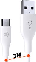 Micro-USB naar USB Kabel - 3 Meter Lang - 2.4A Snellader - TPE Rubber - Universeel voor o.a oudere Controllers, GSM, Smartphone, Tablet, Smartphone