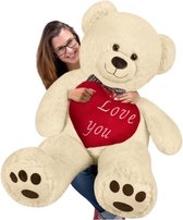 Teddybeer met hart - beige - 100 cm - Knuffelbeer met strik - Teddybeer met I love you - beige beer - Knuffel - Liefdes beer - Romantisch - Valentijns cadeau - Valentijn - valentij