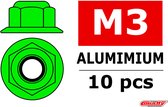 Team Corally - Aluminium zelfborgende zeskantmoer met flens - M3 - Groen - 10 st