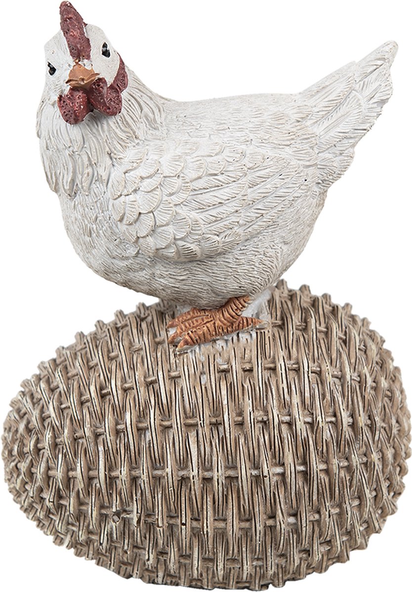 Clayre & Eef Beeld Kip 8x6x12 cm Wit Bruin Polyresin Woonaccessoires