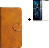 Hoesje Motorola Moto Edge 20 Lite - Screenprotector Motorola Moto Edge 20 Lite - Wallet Bookcase Cognac Bruin + Full Screenprotector