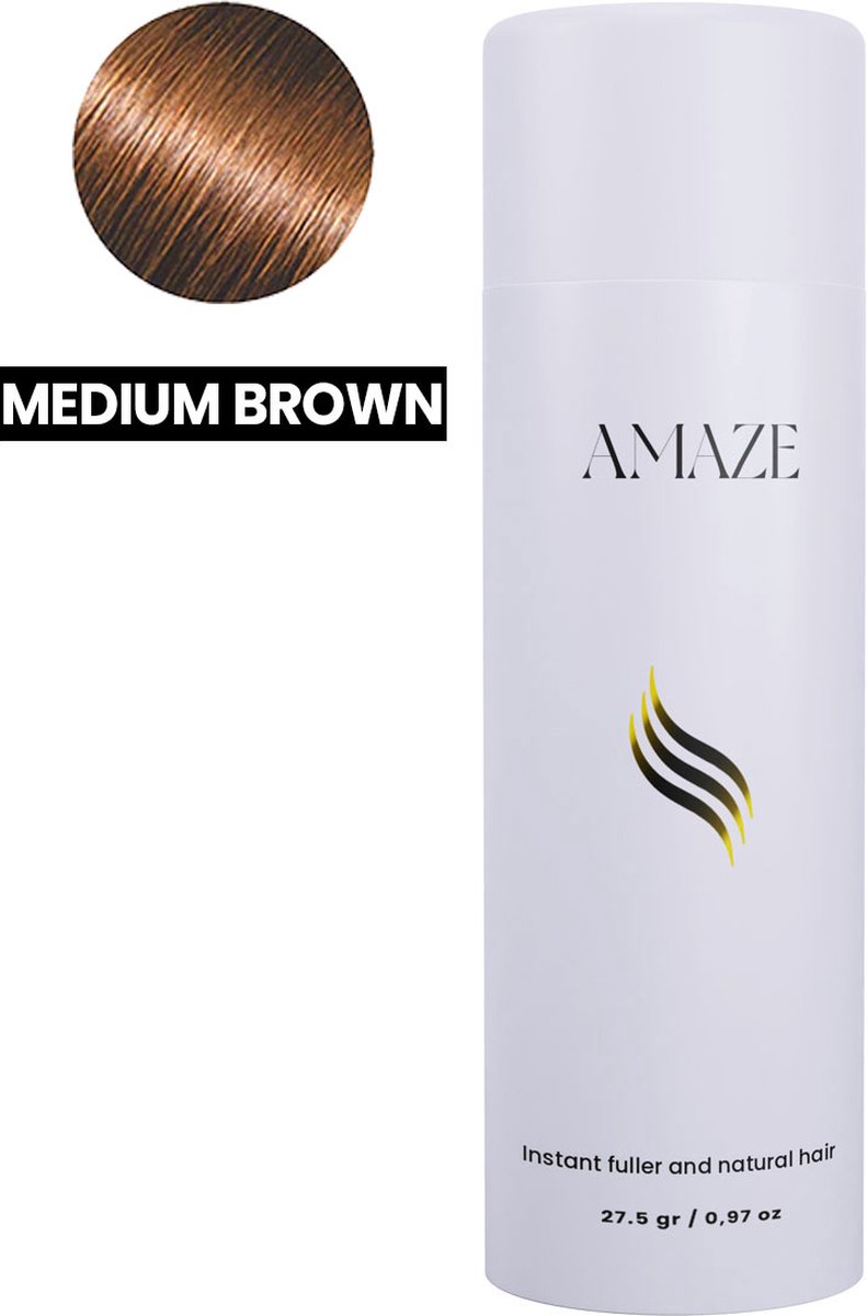 Amaze Haarpoeder voor Kaalheid (Man/Vrouw) - Keratine Haarvezels Medium Bruin - 27.5 gram - Haaruitval