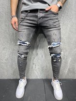 Grijs Satine Jeans Mannen Elastische Taille Skinny Jeans Mannen 2021 Stretch Ripped Broek Streetwear Heren Denim Jeans