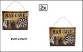 2x Wandbord Man Cave 20cm x 15cm metaal - Mancave decoratie wand muur speel honk