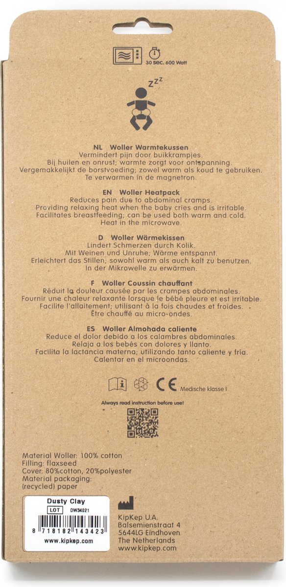 KipKep Woller Warmtekussen - Dusty Clay - pittenzak - bij buikkrampjes - kruik - onrust - huilbaby - roze — afbeelding 5