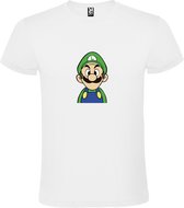 Wit T-shirt met Luigi van Super Mario  grote print size M