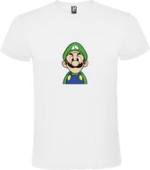 Wit T-shirt met Luigi van Super Mario  grote print size L