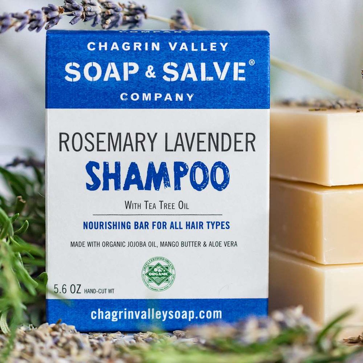 Gift Set – 100 % Natuurlijke Rosemary Lavender Shampoo Bar met duurzaam houten zeepbakje - Chagrin Valley - Gift set - Natural –- luxury Shampoo – Aanbieding !!!