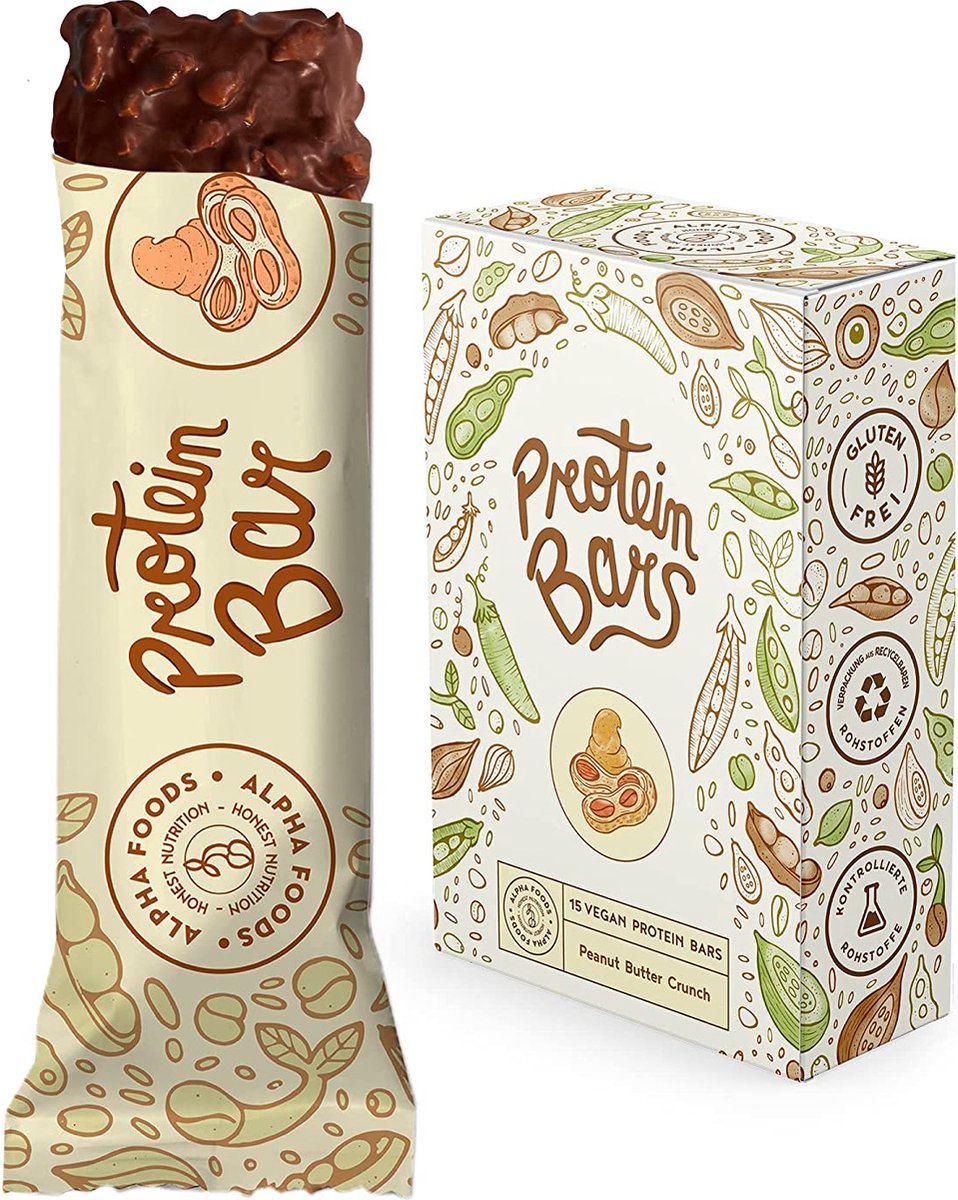 Vegan Protein Bars 15 x 55g Pindakaas Crunch Sappige Vegan Protein