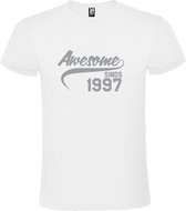 Wit  T shirt met  "Awesome sinds 1997" print Zilver size M