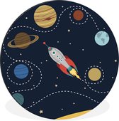 WallCircle - Wandcirkel - Muurcirkel - Vector illustratie ruimteschip in simpel zonnestelsel - Aluminium - Dibond - ⌀ 90 cm - Binnen en Buiten