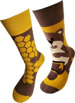 Verjaardag cadeautje voor hem en haar - Bijen Mismatch - Honing Bijen sokken - Leuke sokken - Vrolijke sokken - Luckyday Socks - Sokken met tekst - Aparte Sokken - Socks waar je Ha