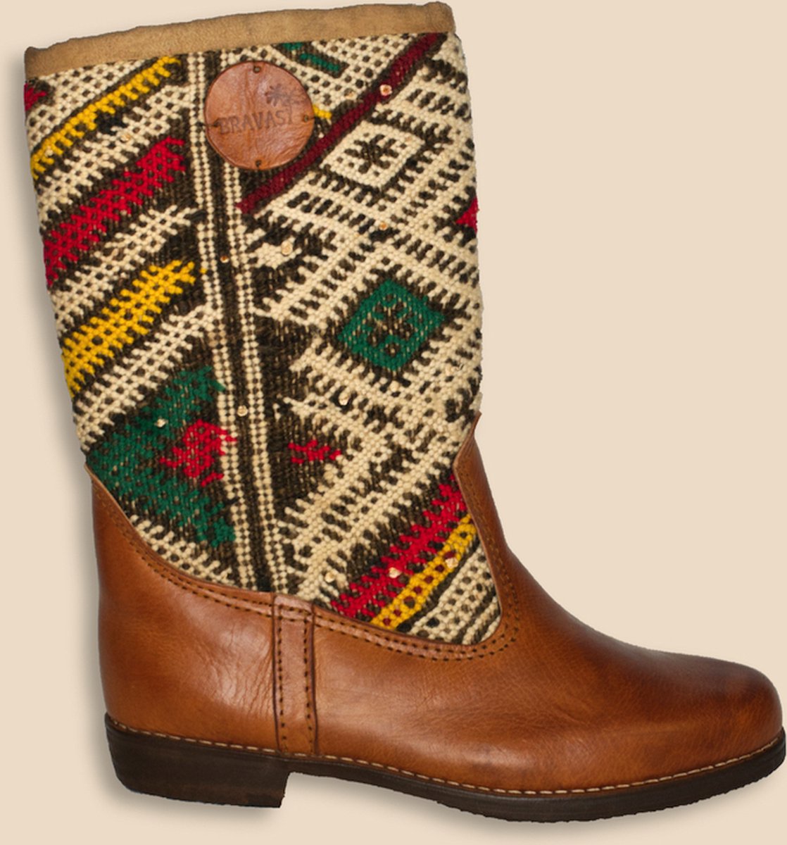Kelim Boots | Cognacbruin Leer | Marokkaanse Kelim | Maat 41 | Esma | Bravas Boutique