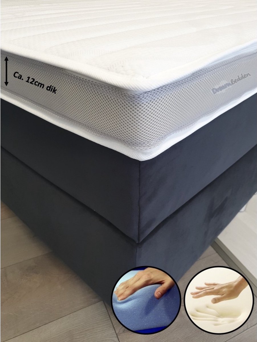 dreambedden Topper 120x220 - Prestige Aegis - 2-zijdig - HR60 Koudschuim - Nasa Traagschuim - Anti Allergie - Ca. 12cm dik - All Seasons topmatras Wit