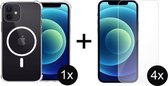 iPhone 12 hoesje magnetisch shockproof transparant case - hoesje iPhone 12 - 4x iPhone 12 Screenprotector