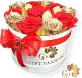 Gift Passion Flowerbox Longlife Rozen – Rood en Goud - Liefde cadeau - Luxe uitstraling - Rozen in doos - Flowerbox