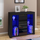 Moderne Dressoir Opbergkast Kast Hoogglans Deuren - Met Rgb Multicolor Led Verlichting - zwart