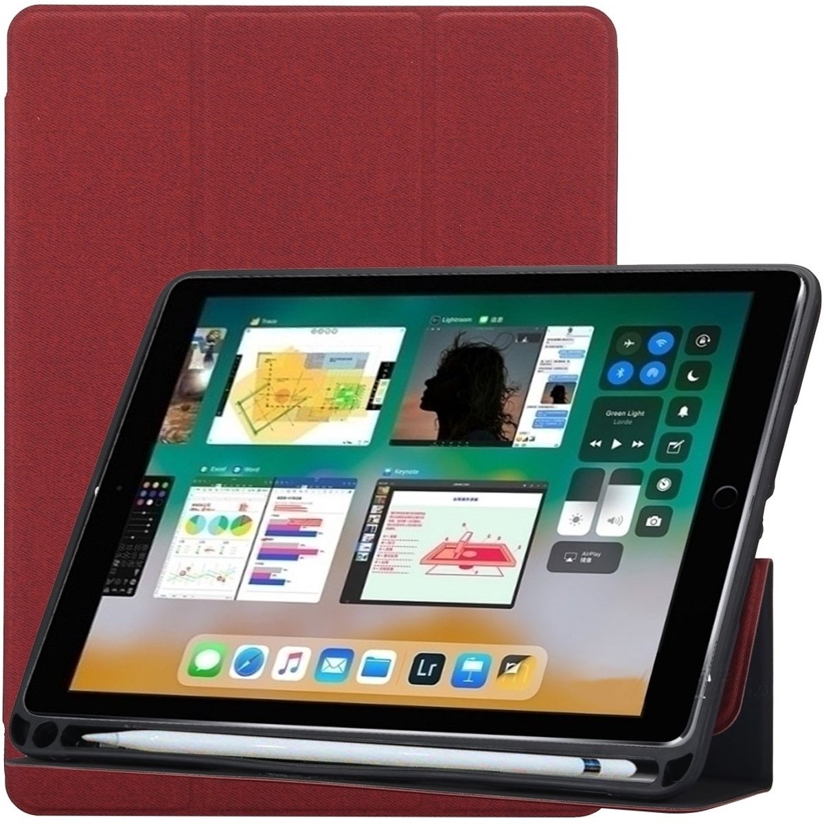 Mobigear Tablethoes geschikt voor Apple iPad 5 (2017) Hoes | Mobigear Tri-Fold Gel Bookcase + Stylus Houder - Bordeaux Rood