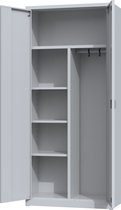 Metalen schoonmaakkast - 180x80x38 cm - Lichtgrijs - Hang & leg - Met slot - draaideurkast, lockerkast, garage kast, opbergkast - AKP-204 - Povag