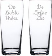 Gegraveerde bierfluitje 19cl De Liefste Broer-De Liefste Zus