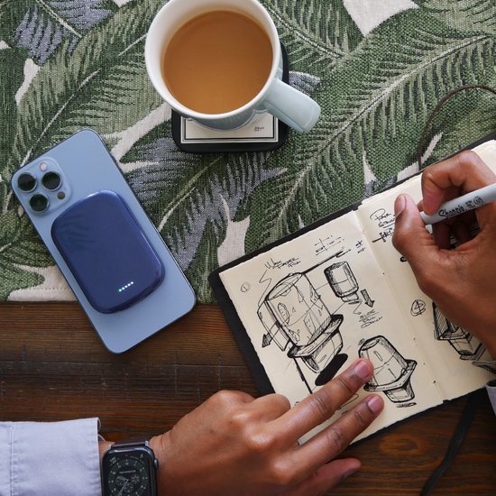 Nieuwste INMAX Magsafe Powerbank - Magnetische oplader voor iPhone 12, 13, 14 Magsafe modellen - Draadloze 5000 mAh - Blauw