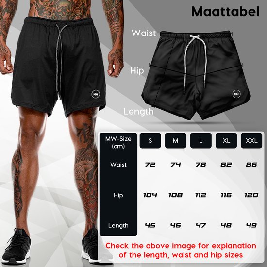 Pantalons de sport MW® pour hommes - Pantalons de gymnastique avec poche mobile - Shorts 2 en 1 - Pantalons de Sport (Zwart - XXL)