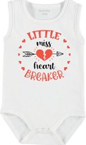 Baby Rompertje met tekst 'Little miss heartbreaker' | mouwloos l Valentijn| wit zwart | maat 50/56 | cadeau | Kraamcadeau | Kraamkado