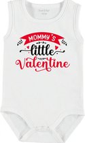 Baby Rompertje met tekst 'Mommy's little valentine' | mouwloos l Valentijn| wit zwart | maat 50/56 | cadeau | Kraamcadeau | Kraamkado